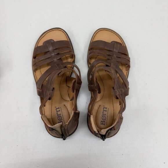 Born Harmel Brown Leather Gladiator Back Zip Open Toe Sandals Shoes Womens sz 6M - Picture 4 of 9